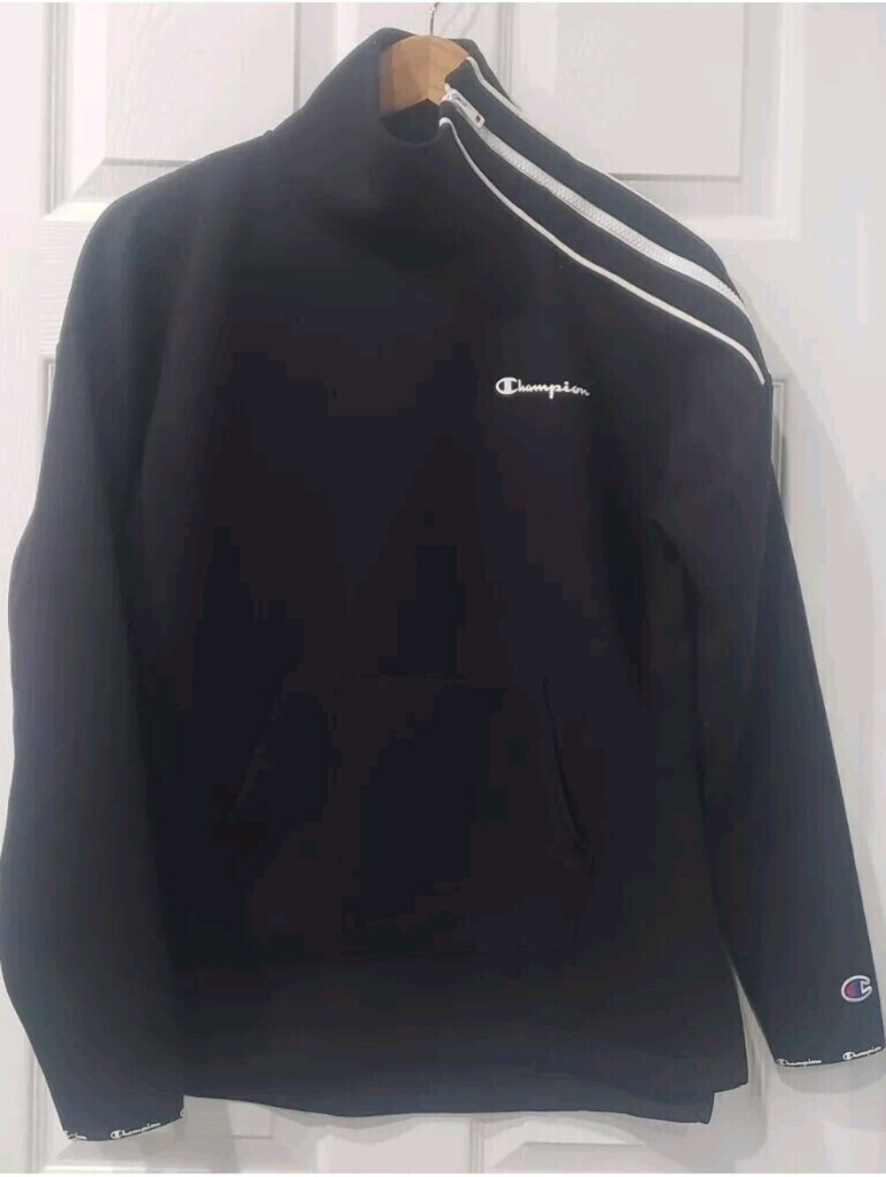 CHAMPION Mock Neck Pullover Sweatshirt Womens Size XS Tech Shoulder Zip Black